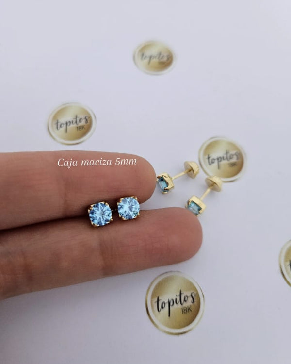 Topos zircones 5mm, azul turquesa, caja maciza tipo cartier