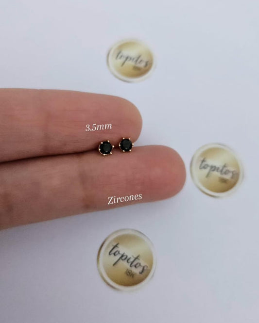 Topos zircones negros 3.5mm caja maciza