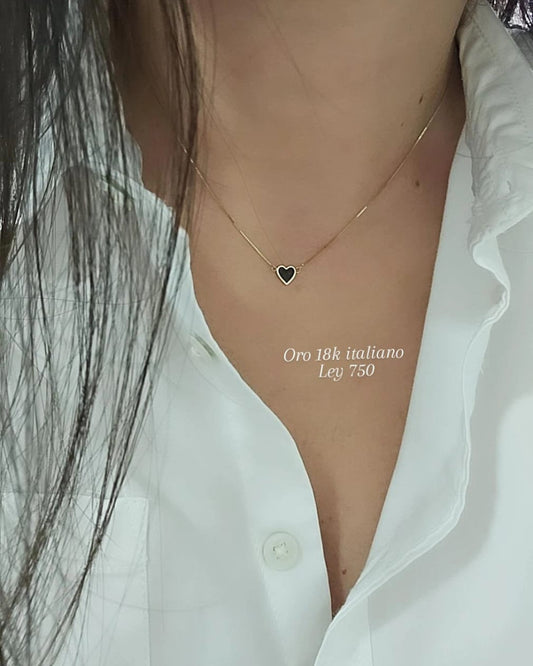 Cadena tipo gargantilla 40cm, tejido veneciano, corazon negro