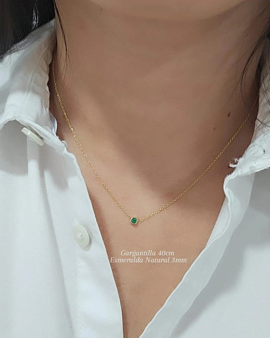Cadena tipo gargantilla 40cm, con Esmeralda Natural 3mm