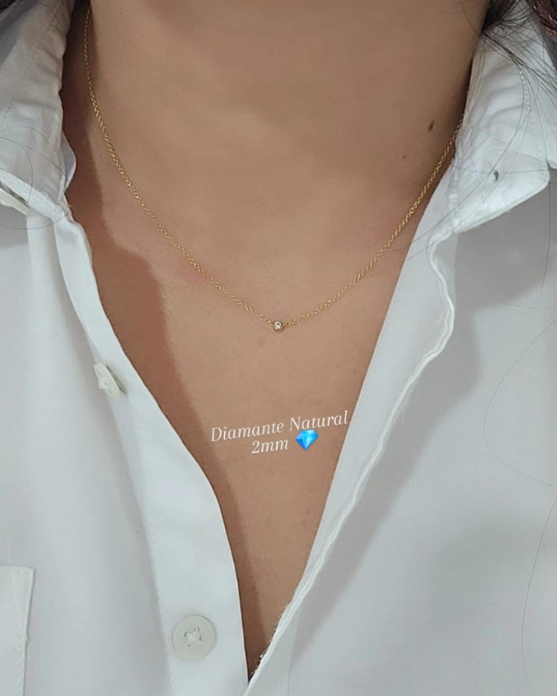 Cadena tipo gargantilla 40cm, con mini Diamante Natural 2mm