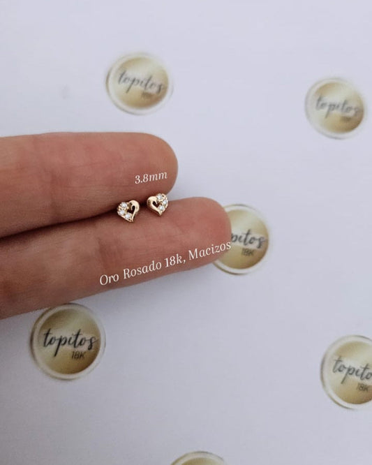 Topos Corazones 3.8mm macizos, Oro Rosado 18k