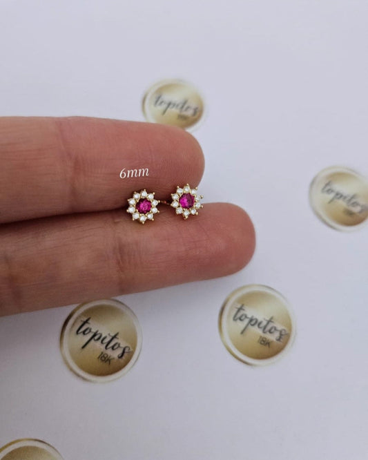 Topos Flores zircones fucsia 6mm macizos