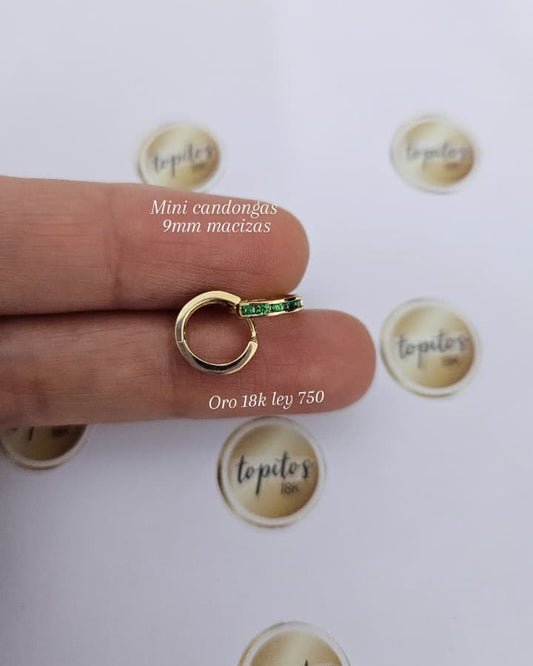 Mini candongas 9mm macizas, zircones verdes