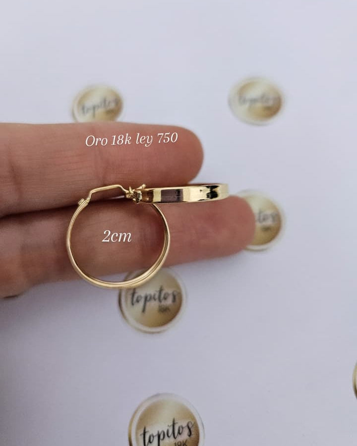 Candongas 2cm lisas, oro 18k ley 750