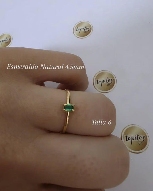 Anillo Esmeralda Natural corte rectangular 4.5mm, talla 6