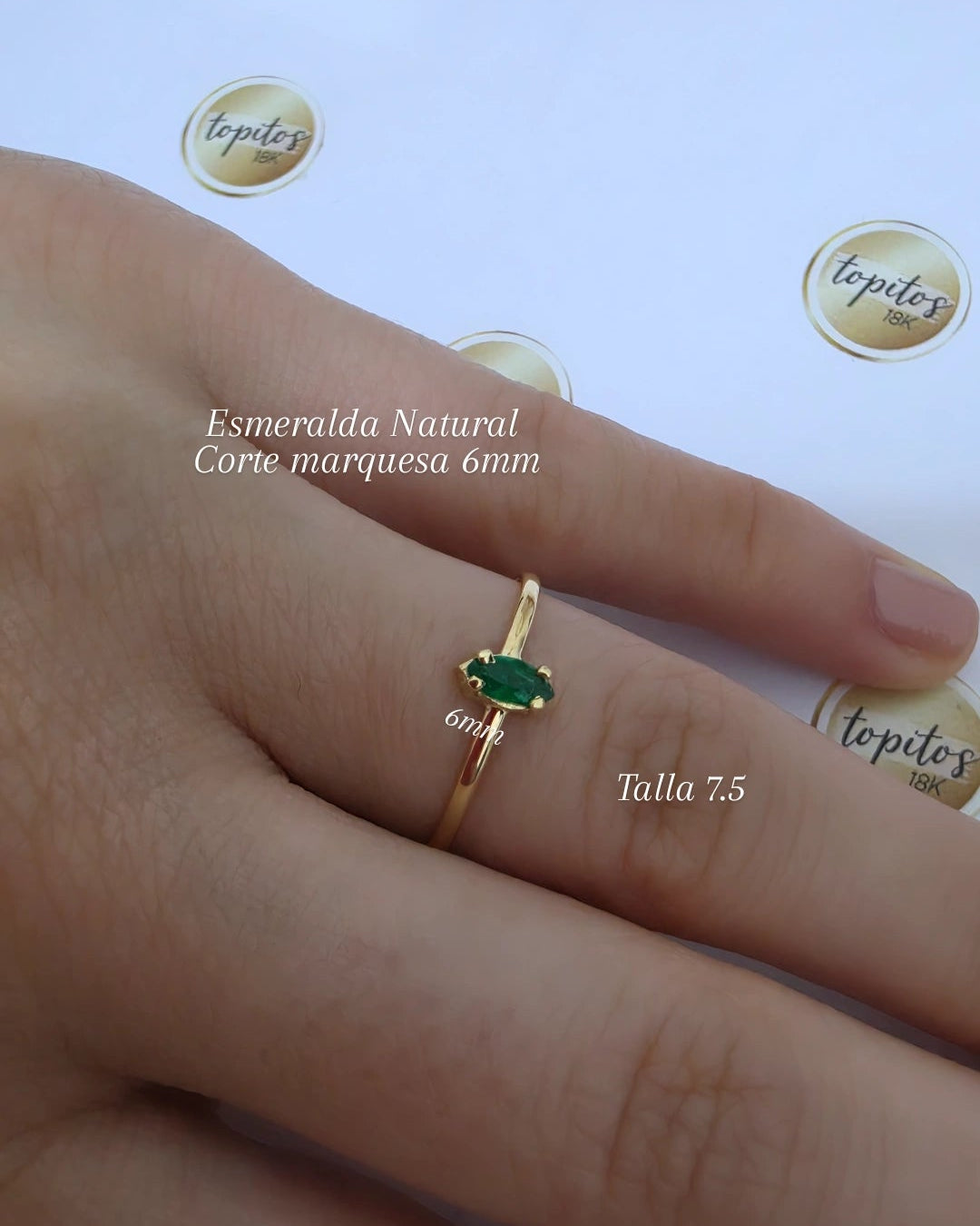 Anillo Esmeralda Natural corte marquesa 6mm