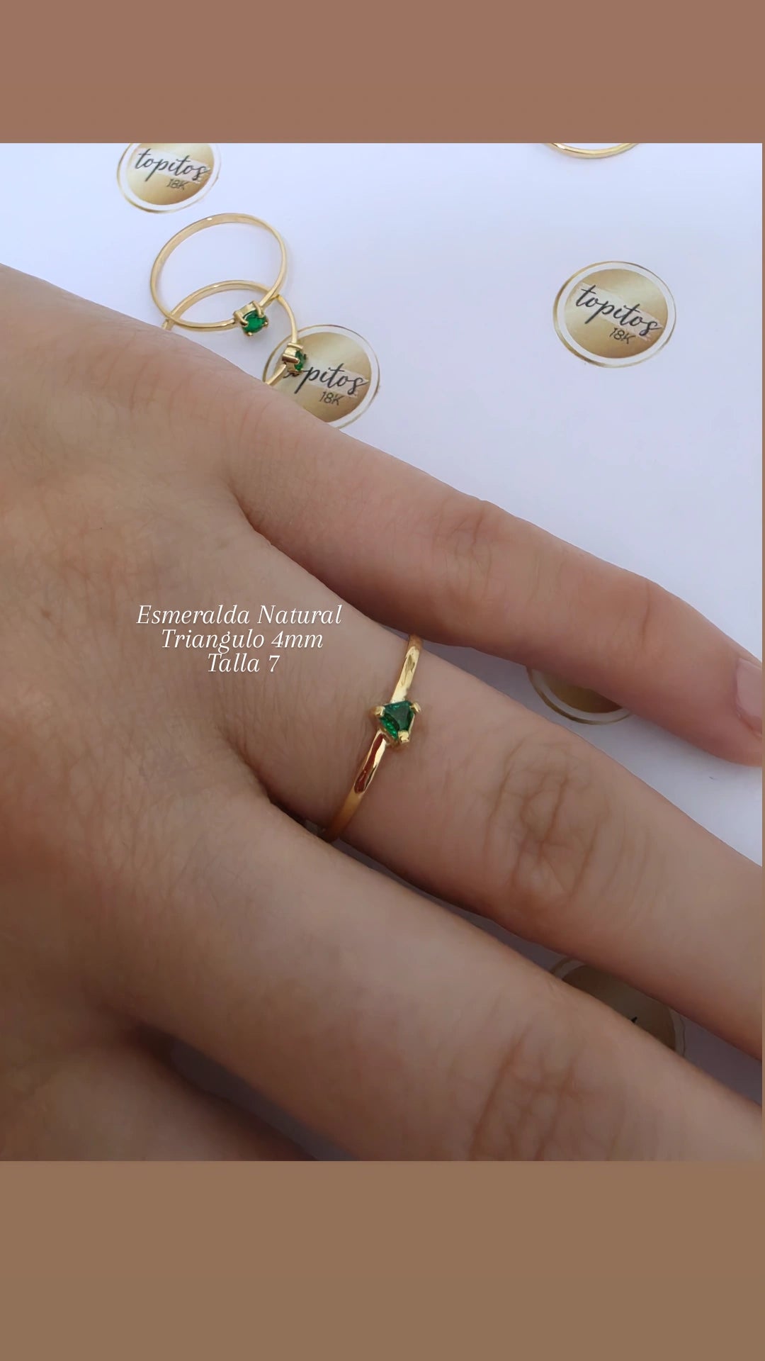 Anillo Esmeralda corte triangulo 4mm, talla 7