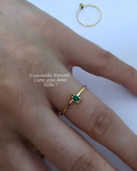 Anillo Esmeralda Natural corte gota 4mm, talla 7