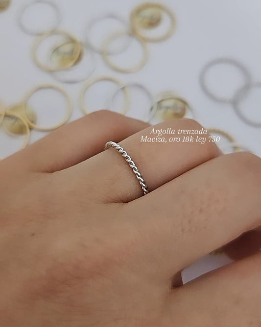 Anillo trenzado macizo, Oro Blanco 18k ley 750