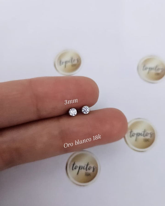 Topos zircones bisel 3mm, oro blanco 18k