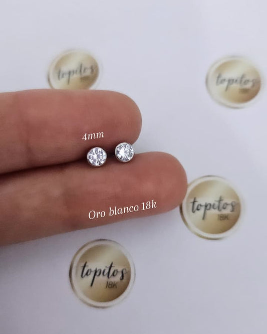 Topos zircones bisel 4mm, oro blanco 18k